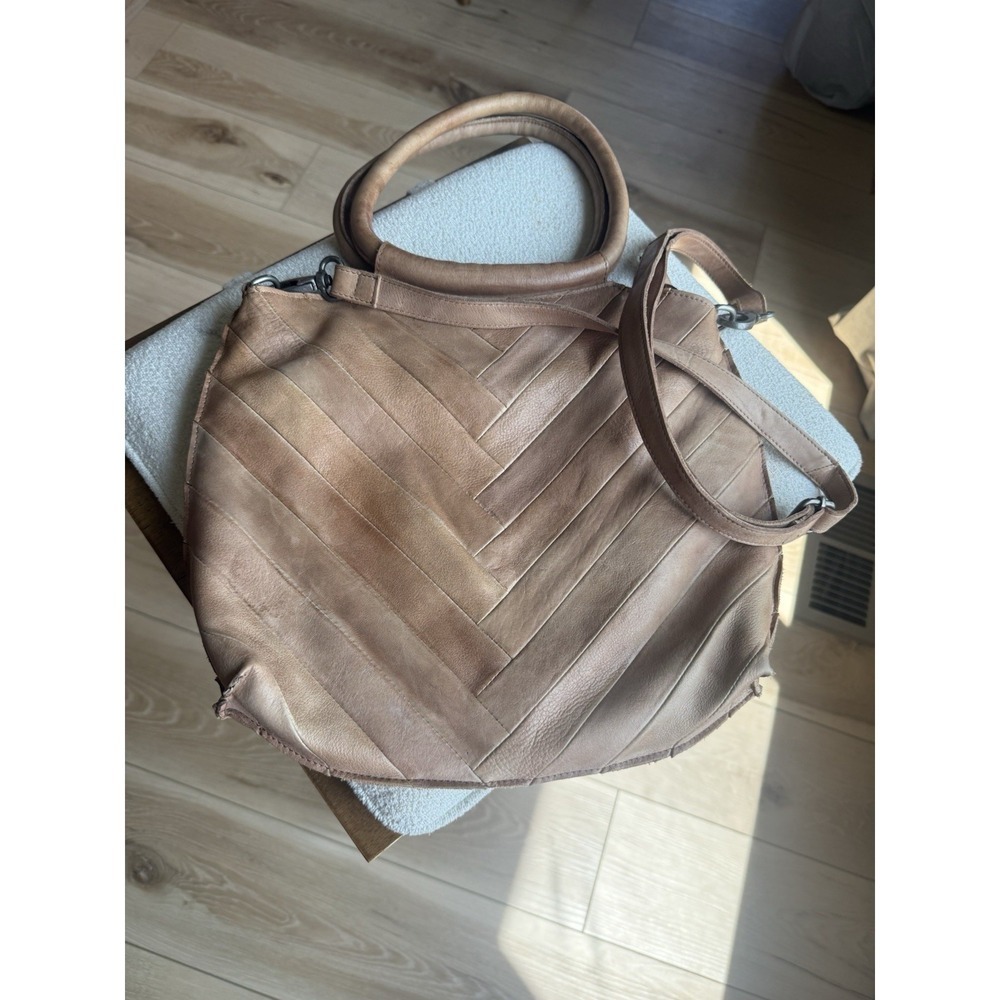 Latico Dalton Cognac Brown Leather Herringbone Patchwork Crossbody Bag Purse